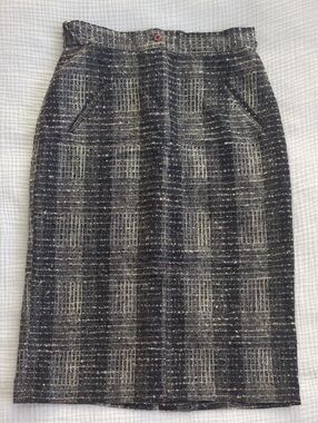 Tweed Plaid Pencil Skirt - Pls Check Measurements